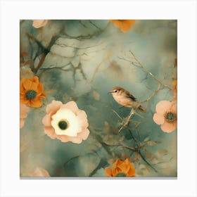 Ethereal Floral And Wildlife Pattern In Warm Earthy Tones Canvas Print