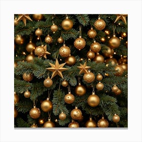 Christmas Tree With Gold Ornaments Canvas Print