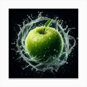 Green Apple Splashing Water 1 Canvas Print