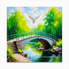 Dove Flying Over Bridge Canvas Print