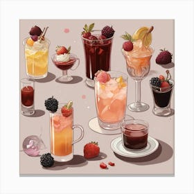 Default Drinks Combined With Food And Desserts Aesthetic 3 Canvas Print