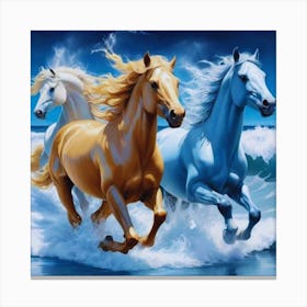 Three Horses Running In The Ocean 1 Canvas Print