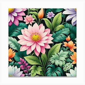 Lotus Flower Seamless Pattern Canvas Print