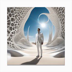 Man In White Standing In Sand Canvas Print