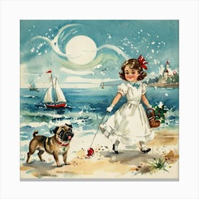 Little Girl And Pug Canvas Print