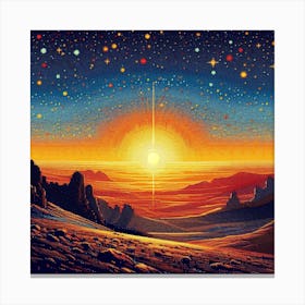Sun Rising Over The Desert,A New Dawn on Tatooine: A Mosaic of Hope Against the Sand Dunes Canvas Print