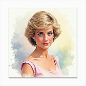 Watercolor Portrait Of Princess Diana Amidst Pastel Hues 1 Canvas Print