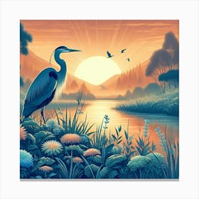 Heron At Sunset 2 Canvas Print