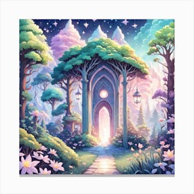 A Fantasy Forest With Twinkling Stars In Pastel Tone Square Composition 308 Canvas Print
