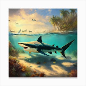 Oil Paint Concept Art Of An Old Prehistoric Shark (1) Canvas Print