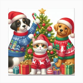 Christmas With Pets Canvas Print