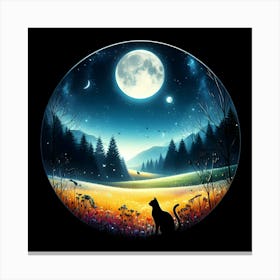 Cat In The Moonlight 6 Canvas Print