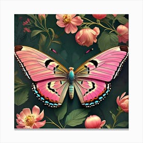 Butterfly With Flowers Canvas Print