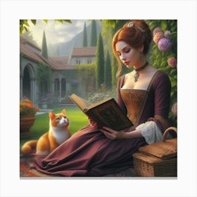 Reading With Cat Canvas Print