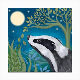 Moonlight Badger Square Canvas Print