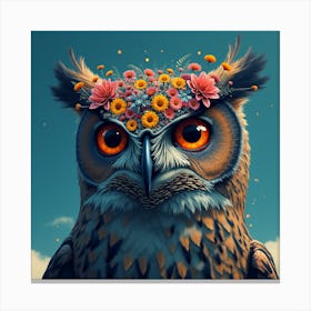 Owl With Flowers Canvas Print