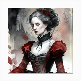 Gothic Lady Monochromatic Watercolor Canvas Print