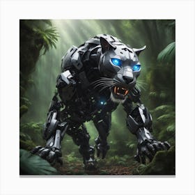 Realistic Robot Panther Fight In Jungle 584460827 Canvas Print