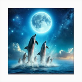 Dolphins Jumping In The Water Canvas Print