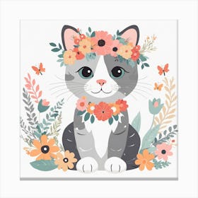 Floral Baby Cat Nursery Illustration (14) Canvas Print