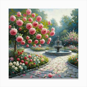 Rose Garden With The Fountain, Acrylic Style Painting 14 Canvas Print