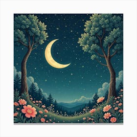 Moon And Forest Style William Morris2 Art Print (16) Canvas Print