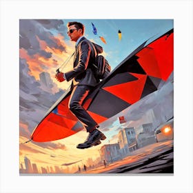Man Flying A Kite Canvas Print