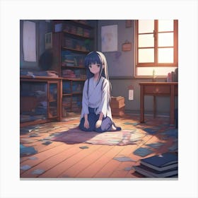 Anime Girl Sitting On The Floor 4 Canvas Print