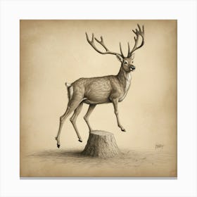 Deer Standing On Stump Canvas Print