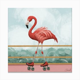 Rollerskate Flamingo Art Print Painting(1) Canvas Print