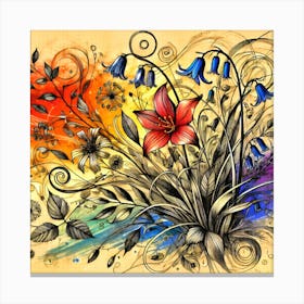 Botanical Symphony in Red and Blue. Canvas Print