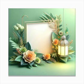 Frame With Flowers And Lantern 2 Canvas Print