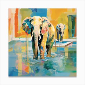 Elephants In Water Canvas Print