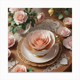 Pink Roses On A Table Canvas Print