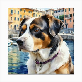 Painting Of A Dog In Isola Bella Italy In The Style Of 0 Canvas Print