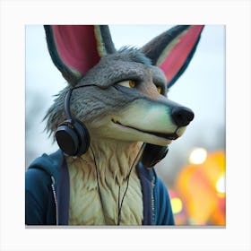 Wolf With Headphones Canvas Print