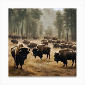 Herd Of Bison Canvas Print