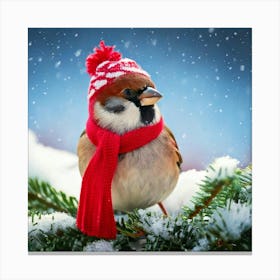 Firefly Cheerful Winter Sparrow In Festive Attire 91271 Canvas Print