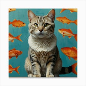 Default Cat With Fish Art 3 Canvas Print