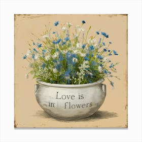 Vintage Love Is In Flowers 3 Canvas Print