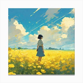 Girl In A Yellow Field Canvas Print