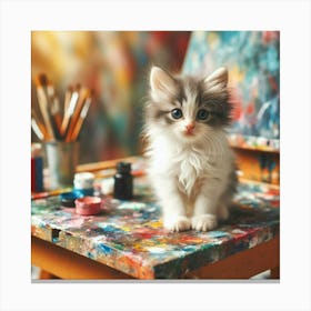 Cute Kitten Sitting On Easel Canvas Print