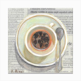 Coffee Cup On Italian Newspaper With World Map Breakfast Minimal Neutral Food Drink Kitchen Farmhouse Decor Canvas Print