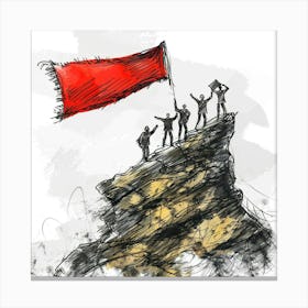 People Holding A Red Flag Canvas Print