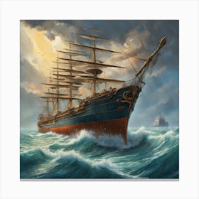 Ship In Rough Seas Canvas Print