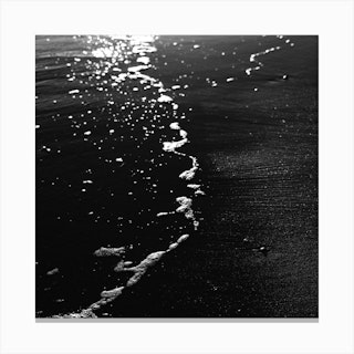 Calm Waves Close Up  Black And White Ocean Photography Square Canvas Print