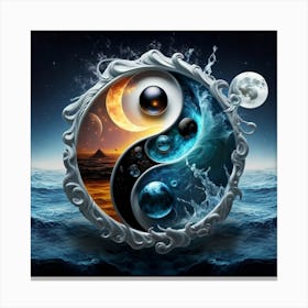 Yin Yang Wave Ocean Of The Universe With Moon An Canvas Print