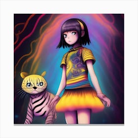Girl And A Tiger Canvas Print
