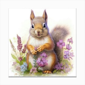 Squirrel With Flowers 2 Toile