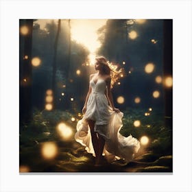 Fairy Lights In The Forest Canvas Print